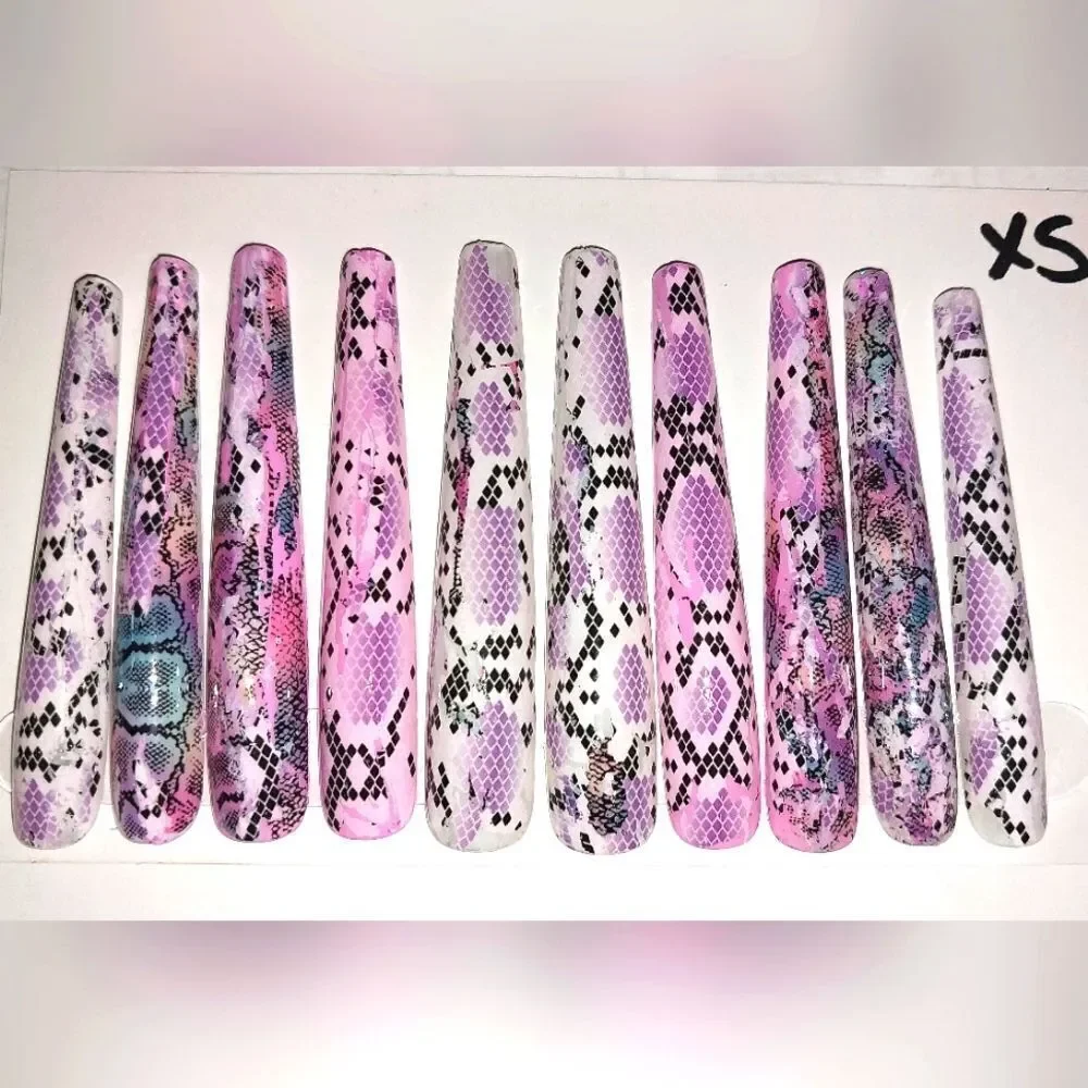 Hand crafted custom print 10pc 3xl acrylic press on nails sz XS